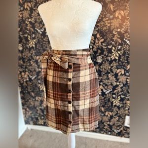 Brown and Tan Mini Skirt with Belt